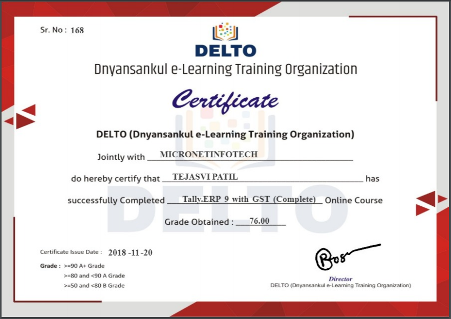 DELTO Certificate